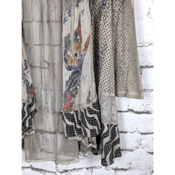 KAMANA "Whispered Tales" Open-Front Cardigan Artsy Lagenlook Floral Mesh Large - Picture 4 of 10